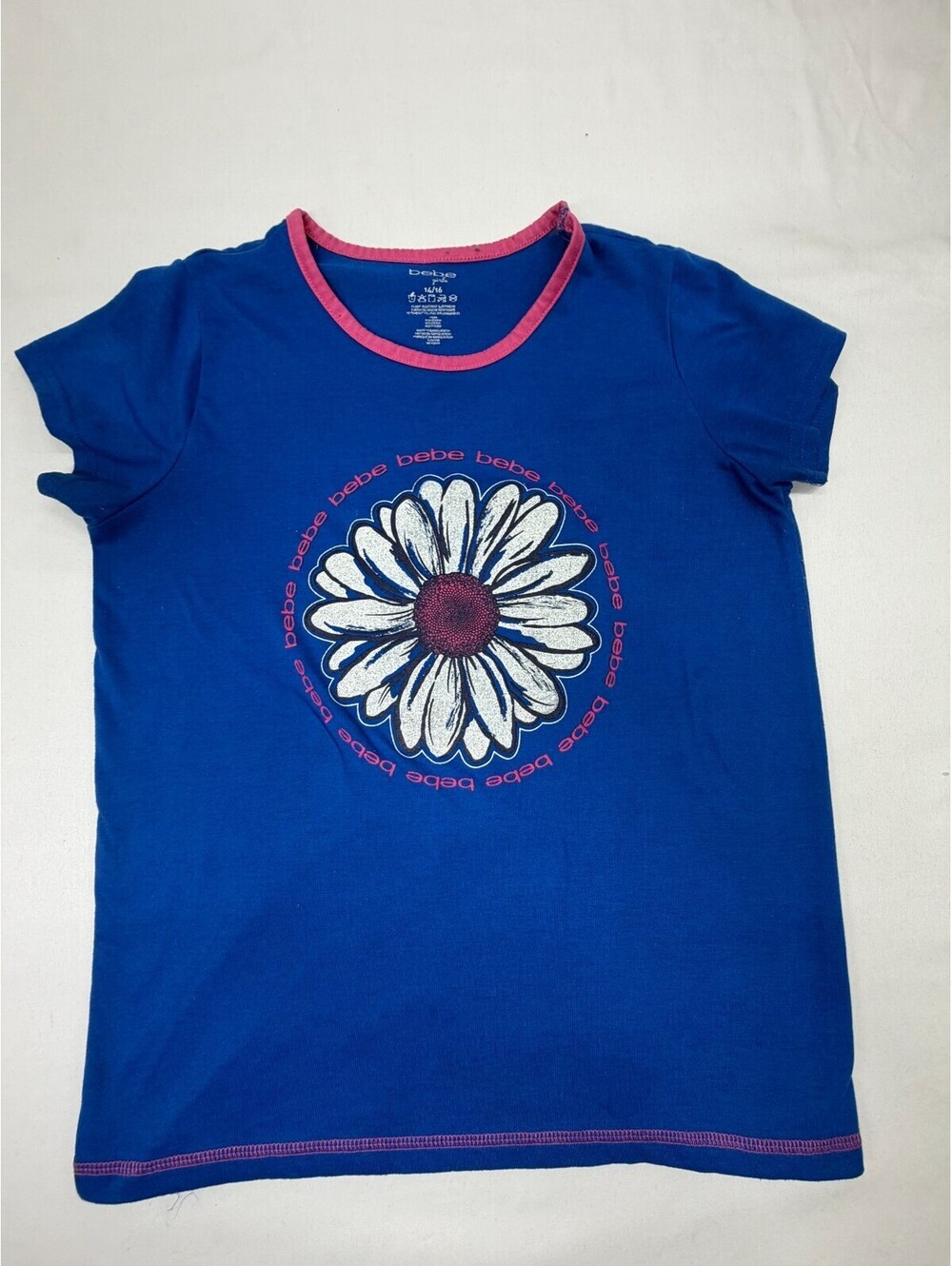 Bebe Girl's T-Shirt Short Sleeve Sleepwear Floral Polyester Size 14/16 Blue
